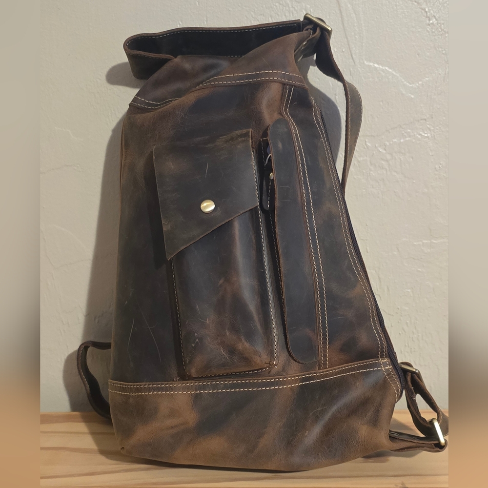 XL Vintage Style Leather Sling Bag NWOT